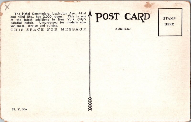 Vintage Postcard Hotel Commodore, New York KA3
