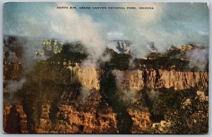 Vtg Arizona AZ Northern Rim Grand Canyon National Park Fog Clouds View Postcard