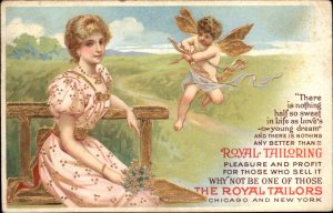 Royal Tailoring Beautiful Woman Gold Winged Cupid Chicago New York Postcard