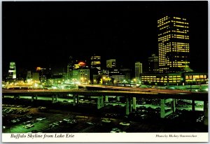 VINTAGE CONTINENTAL SIZE POSTCARD VIEW OF THE BUFFALO SKYLINE FROM LAKE ERIE