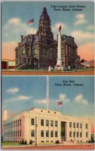 Terre Haute Indiana IND, Vigo County Court House, City Hall, Vintage Postcard