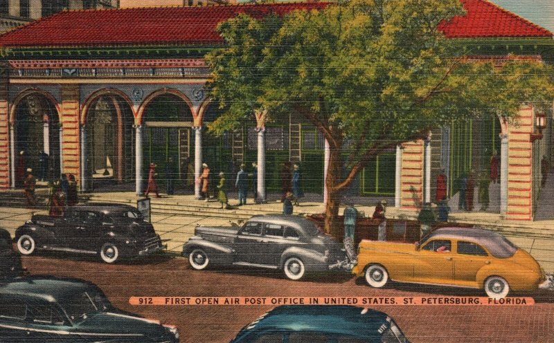 Vintage Postcard First Open Air Post Office In U.S. St. Petersburg Florida FL