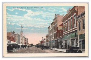 Postcard East Main Street Chanute Kansas Storefronts Antique Automobiles