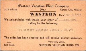 Postcard Western Venetian Blind Co in Kansas City, Missouri
