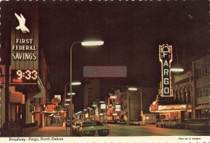 ND, Fargo, North Dakota, Broadway Ave, At Night, Business Area, 60s Cars