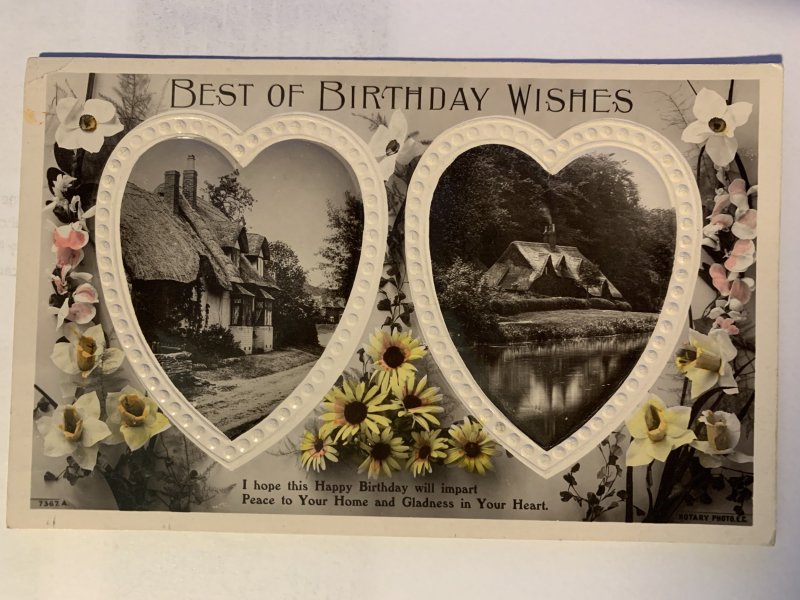 Embossed Photographed British Village Dwelling Birthday Post Card Used