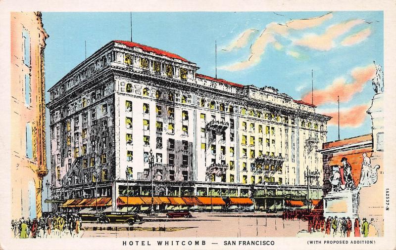 Hotel Whitcomb, San Francisco, California,  Early Postcard, Unused