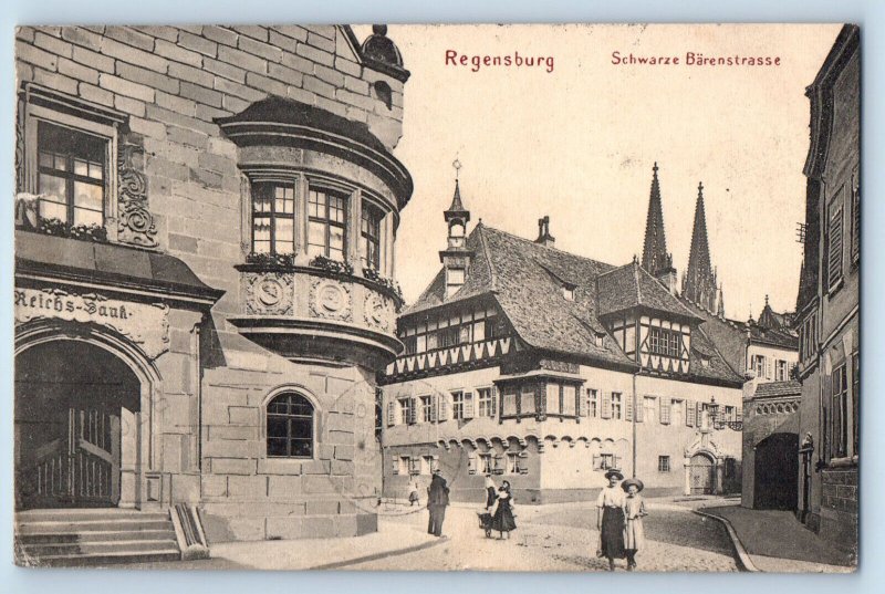 Regensburg Bavaria Germany Postcard Black Bear Street View 1908 Posted Antique