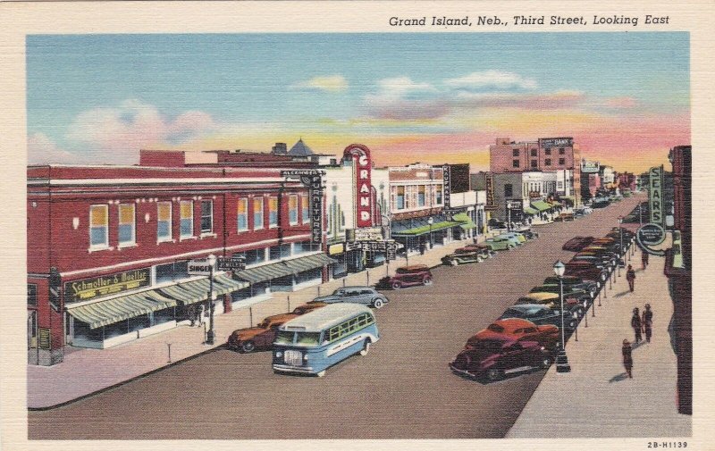 Nebraska Grand Island Third Street Looking East Curteich sk5896