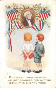 PRESIDENT GEORGE WASHINGTON CHILDREN FLAG EMBOSSED PATRIOTIC POSTCARD 1917 16