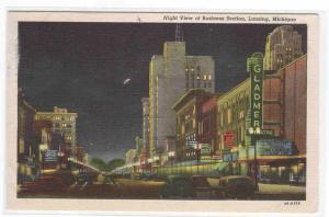 Street Scene Night Theater Lansing Michigan 1947 postcard