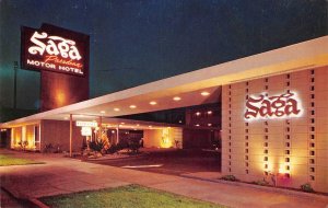 Pasadena, California THE SAGA Roadside Night Neon Route 66 '50s Vintage Postcard