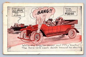J94/ Interesting Postcard c1910 Ford Comics Witt Signed Flat Tire 402