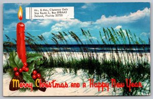 Deland Florida Merry Christmas & Happy New Year Chrome Cancel WOB Postcard 