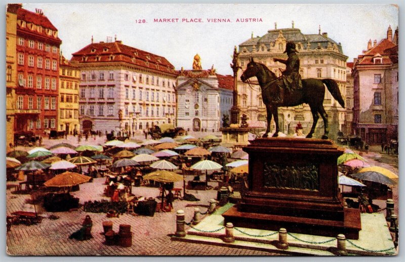 Vtg Vienna Austria Market Place Emperor Joseph II Equestrian Statue Postcard