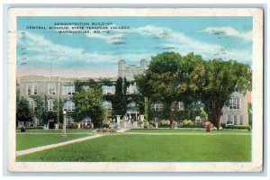 1929 Administration Building Central State Teachers Warrensburg Vintage Postcard