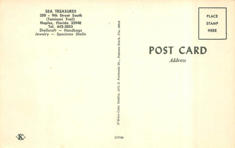 Naples. FL Florida  SEA TREASURES Gifts~Shells STORE INTERIOR  Roadside Postcard 