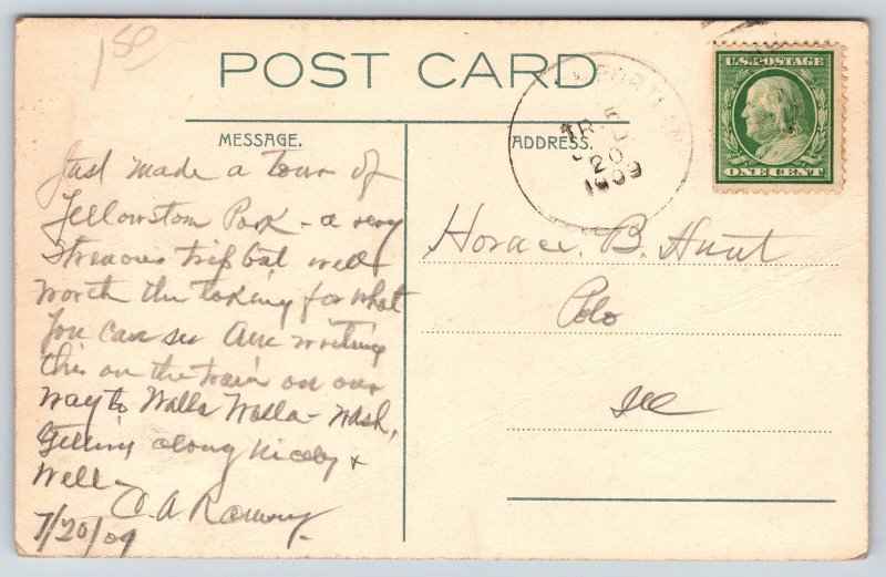 Wyoming~Yellowstone Natl Park~Eagle Nest Rock Formation~Sunset~1909 Postcard