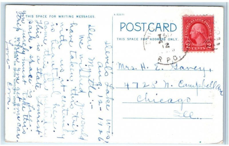 DEVIL'S LAKE STATE PARK, WI ~ Bathing Beach & DIVING PLATFORM 1926  Postcard 