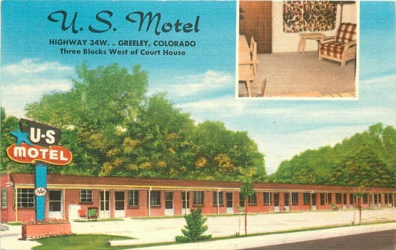 Greeley Colorado US Motel roadside Ft Scott Litho 1961 Postcard 11784