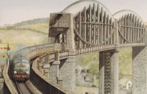 Saltash Centenary Mike Turner Railway Train Painting Postcard