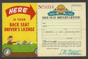 Ca 1948 PPC* BACK SEAT DRIVERS LICENSE SIGNED I M N IDIOT MINT