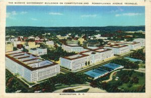 Massive Government Buildings, Constitution & Pennsylvania Triangle Vtg Postcard