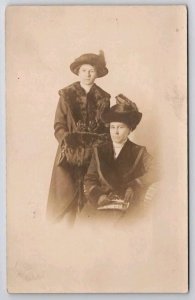 RPPC Two Lovely Edwardian Ladies Fancy Hats Fur Hand Muff Chicago Postcard C41