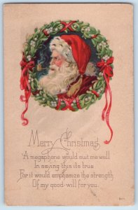 1922 Christmas Santa Claus Mistletoe Wreath Colebrook New Hampshire NH Postcard