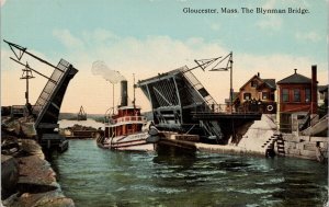 Gloucester MA Blynman Bridge Steamer Massachusetts McIntire Unused Postcard E80