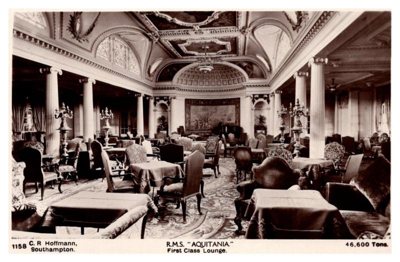  R.M.S. Aquitania , Cunard Line ,  First Class Lounge  , RPC 