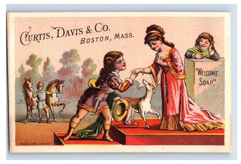 1880s Curtis Davis & Co. Welcome Soap Horses Dog Girl & Boy F104