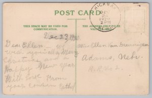 Holiday~With Christmas Greetings~Mistletoe & Windmill Scene~PM 1920~Vintage PC