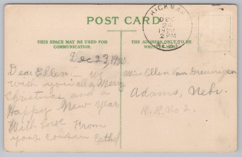 Holiday~With Christmas Greetings~Mistletoe & Windmill Scene~PM 1920~Vintage PC