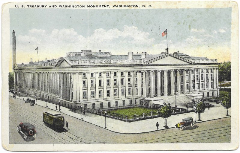 US Washington, D.C. US Treasury, Washington Monument.  Stamp #498  1923