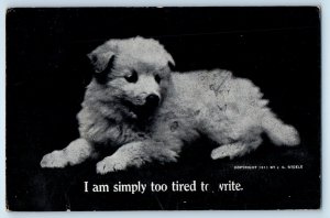 1913 Cute Dog I Am Simply Too Tired To Write J. G. Steele Signed Artist Postcard