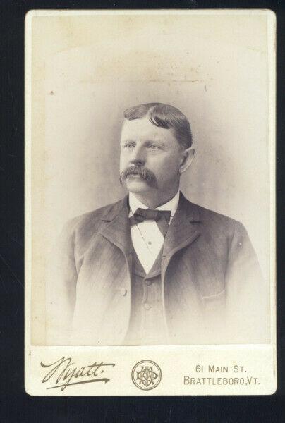 BRATTLEBORO VERMONT REAL PHOTO VINTAGE CABINET CARD 1890's MAN MOUSTACHE