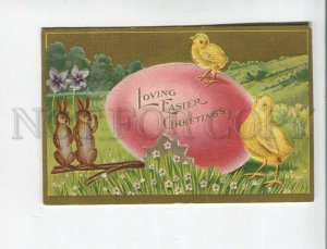 471913 EASTER Embossed EGG Chicken RABBIT Bunny Vintage postcard 1910 year