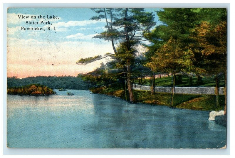 1915 View on the Lake Slater Park, Pawtucket Rhode Island RI Posted Postcard 