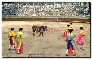 Old Postcard Bullfight Bullfight Toro y bullfighters The bull comes out of th...