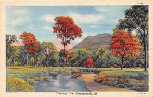 Edwardsville Illinois~Stream Flowing Thru Meadow~Colorful Trees~1933 Postcard