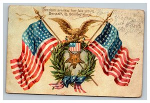 Vintage 1907 Tuck's Patriotic Postcard American Flags Wreath Golden Eagle NICE