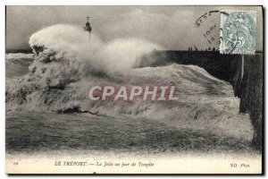 Old Postcard Treport La Jetee a Storm Lighthouse Day