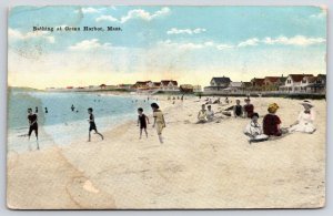 Vintage Postcard 1919 Swims Bathing Green Harbor Sea Ocean Beach Massachusetts