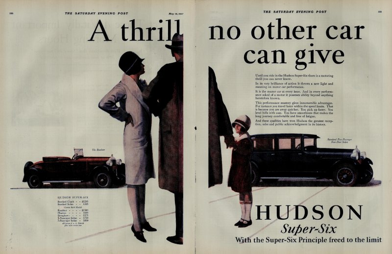 1927 Hudson Super Six Car A Thrill No Other Car Can Give Vintage Print Ad 3935