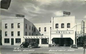 Automobiles Hotel Elliott Belleville Kansas 1950s RPPC Photo Postcard Cookl 6445