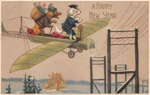 AVIATION AIRPLANE DOG PILOT ELECTRIC WIRES FANTASY EMBOSSED HOLIDAY POSTCARD '12