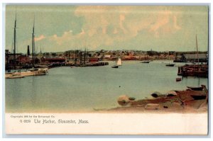 c1905 Harbor Fishing Sailboat Dock Pier Boats Gloucester Massachusetts Postcard