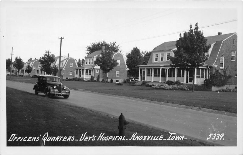 Knoxville Iowa~Officers' Quarters & Veteran's Hospital~Nice 40s Car~1940s RPPC