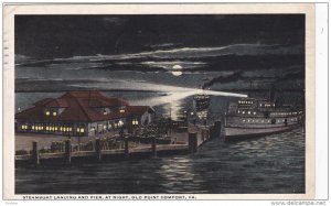 Steamboat landing at night , OLD POINT COMFORT , Virginia , PU-1917